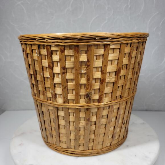Vintage Wicker Basket 9" Tall Handmade Woven Rattan Bamboo Boho Rustic Decor - Picture 1 of 16